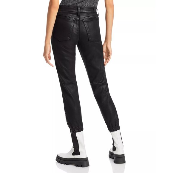 7 For All Mankind Pants Size 27 Darte Coated Boyfriend Jogger Pants Black Grunge - Picture 2 of 11